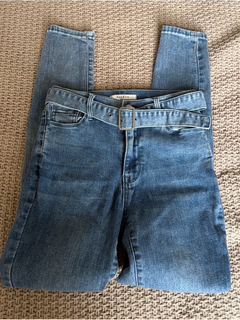 PACSUN Denim Belted High-Rise Jeggings